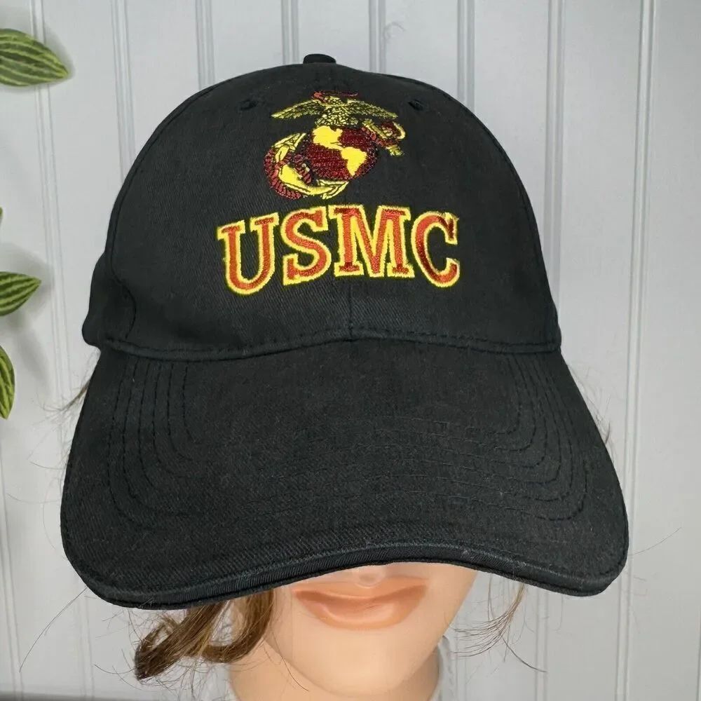 USMC Marines Eagle Crest Black Military Baseball Hat Cap One Size